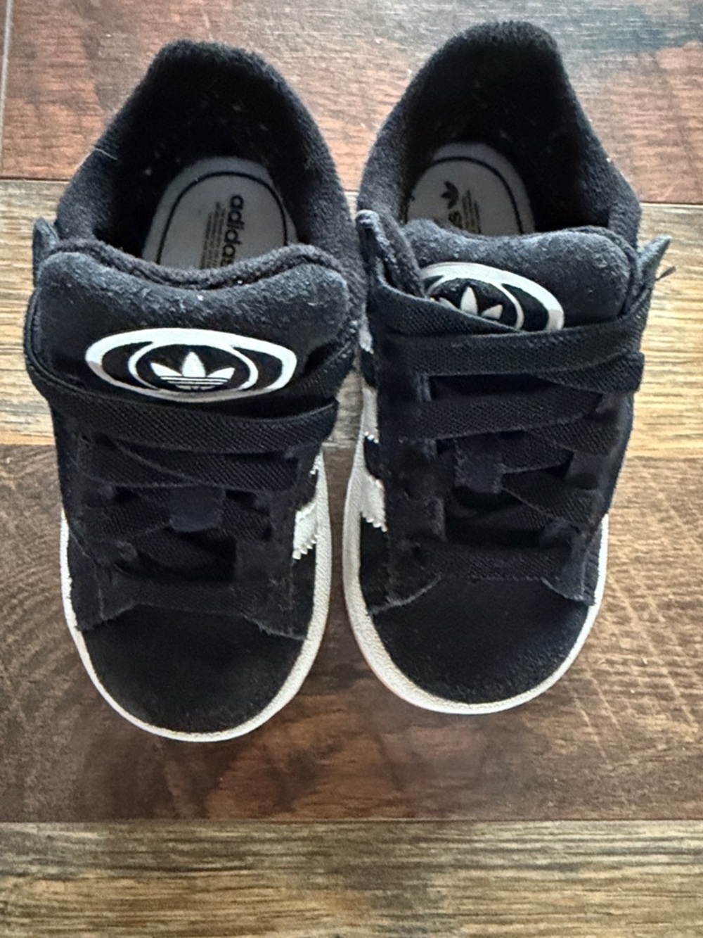 adidas Kids Black Suede Sneakers with White Stripe